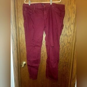 Maurices Vigoss Distressed Dark Red Jean's Size 20